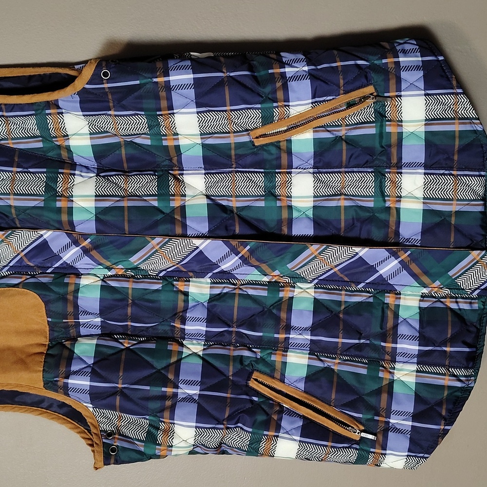 Bob Timberlake Blue & Tan Plaid Puffer Full Zip Vest Size L - Picture 4 of 8